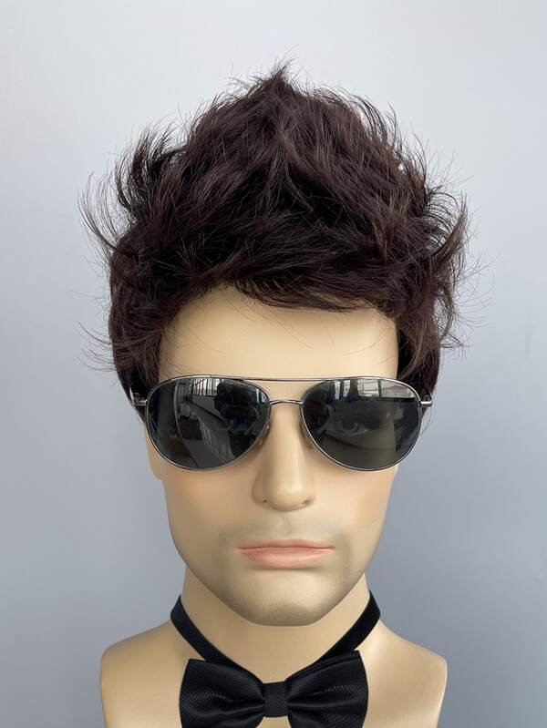 Men Short Straight Brown Synthetic Wig Quiff Mohawk Spiky Hairstyle