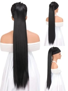 Extra Long Straight Synthetic Ponytail Hair Extension - Black - View 1