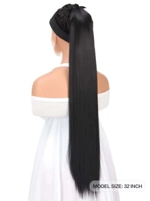 Extra Long Straight Synthetic Ponytail Hair Extension - Black - View 2