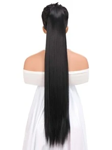 Extra Long Straight Synthetic Ponytail Hair Extension - Black - View 3