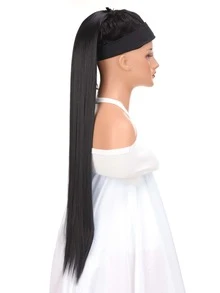 Extra Long Straight Synthetic Ponytail Hair Extension - Black - View 5