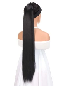 Extra Long Straight Synthetic Ponytail Hair Extension - Black - View 7