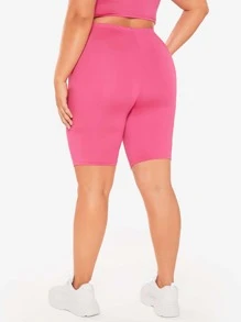 SHEIN BASICS Plus High Waist Cycling Shorts - Pink - View 2