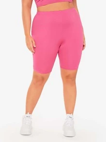 SHEIN BASICS Plus High Waist Cycling Shorts - Pink - View 3