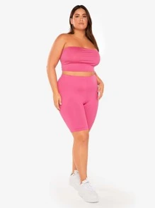 SHEIN BASICS Plus High Waist Cycling Shorts - Pink - View 4