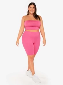 SHEIN BASICS Plus High Waist Cycling Shorts - Pink - View 5