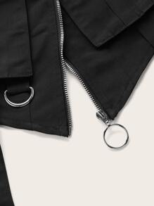 SHEIN EZwear Zip Up Flap Pocket Tank Top Without Shirt - Black - View 3