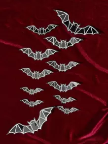 ROMWE Goth 12pcs Glow In The Dark Bat Sticker - Black - View 1