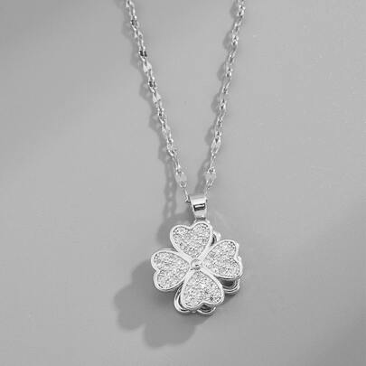 1 chiếc vòng cổ bằng thép không gỉ hình cỏ bốn lá xoay thời trang dành cho nữ, thích hợp cho tiệc tùng, đeo hàng ngày, phong cách châu Âu và Mỹ, cá nhân hóa, hào phóng, zirconia khối, trang sức cưới, quà tặng cho bé gái, người thân, bạn bè, sinh nhật, ngày lễ tình nhân, quà tặng cho người yêu