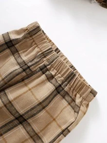 女孩格紋印花腰帶T恤和褲子 - 彩色 - 查看 4