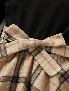 女孩格紋印花腰帶T恤和褲子 - 彩色 - 查看 5