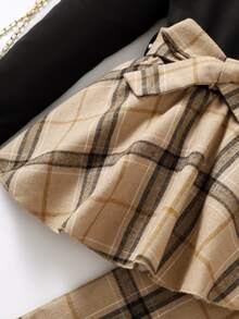 女孩格紋印花腰帶T恤和褲子 - 彩色 - 查看 6