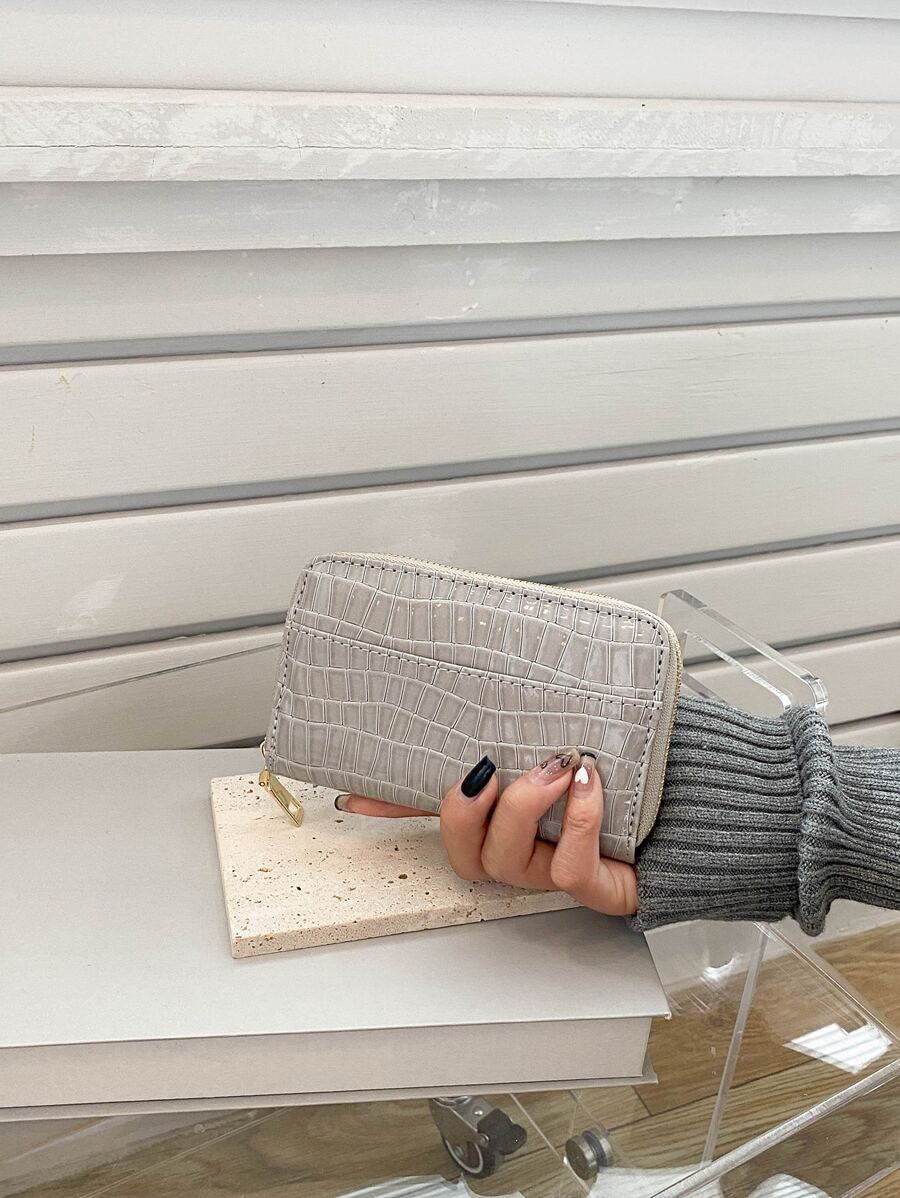 Cartera corta con cremallera y tarjetero, adecuada como regalo casual para vacaciones - Gris - Ver 1