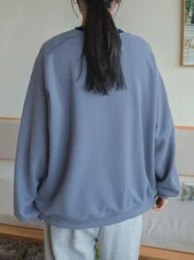 DAZY 字母刺繡下垂肩毛衣 - 藍色 - 查看 2