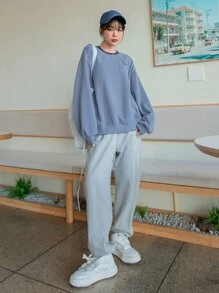 DAZY 字母刺繡下垂肩毛衣 - 藍色 - 查看 4