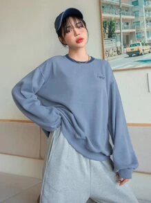 DAZY 字母刺繡下垂肩毛衣 - 藍色 - 查看 6