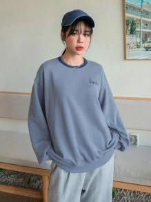 DAZY 字母刺繡下垂肩毛衣 - 藍色 - 查看 7