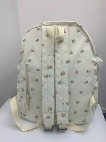 Ditsy Floral Print Classic Backpack School Bag For Graduate, Teen Girls, Freshman, Sophomore, Junior & Senior In College, University & High School, Perfect For Outdoors, Travel & Back To School Bookbag Portable, Lightweight School Backpack, Large Capacity, Laptop Compartment, Portable, Lightweight, Suitable For Teen Girls Women College Students - Beige - View 6