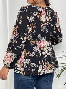 Mulvari 大碼印花燈籠袖荷葉邊下擺襯衫 - 彩色 - 查看 2