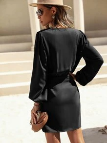 SHEIN LUNE Đầm Xù Trọn gói màu trơn Giải trí - màu đen - Xem 2