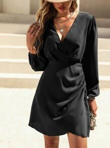 SHEIN LUNE Đầm Xù Trọn gói màu trơn Giải trí - màu đen - Xem 4