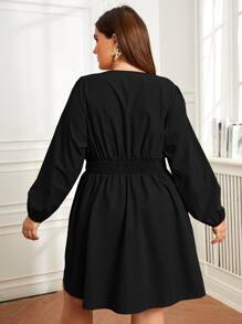 SHEIN Clasi 大碼交疊領燈籠袖洋裝 - 黑色 - 查看 2