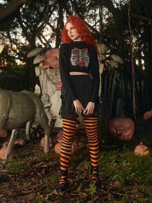 ROMWE Fairycore 條紋圖案過膝襪 - 彩色 - 查看 2