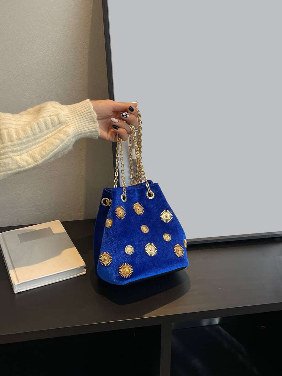 Bolso cubo de terciopelo engranaje - azul real - Ver 1