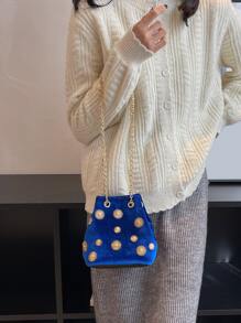 Bolso cubo de terciopelo engranaje - azul real - Ver 2