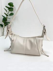 Y2K Bag For Women Studded Decor Underarm Purse Motorcycle Bag For Girls Waterproof,Lightweight,Business Casual Stitch Detail Bag For Teen Girls Women College Students,Rookies & White-Collar Workers Perfect For Office,College,Work ,Business,Commute - Beige - View 3