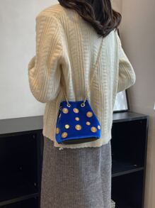 Bolso cubo de terciopelo engranaje - azul real - Ver 3