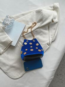 Bolso cubo de terciopelo engranaje - azul real - Ver 4