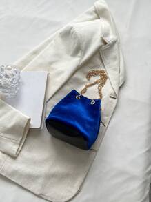 Bolso cubo de terciopelo engranaje - azul real - Ver 5