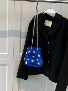 Bolso cubo de terciopelo engranaje - azul real - Ver 6