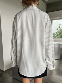 DAZY Women's Loose Striped Casual/School Shirt,Fall Women Clothes Long Sleeve Top - White - View 4