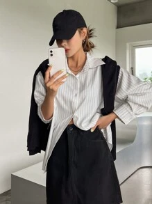 DAZY Women's Loose Striped Casual/School Shirt,Fall Women Clothes Long Sleeve Top - White - View 5