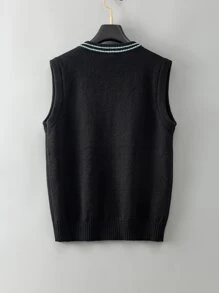Aesthetic Post--Men Striped Trim Sweater Vest - Black - View 3