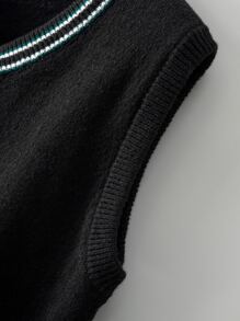 Aesthetic Post--Men Striped Trim Sweater Vest - Black - View 5