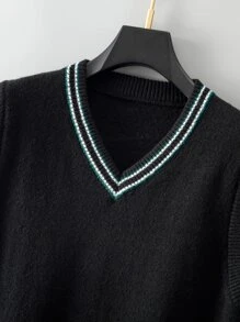 Aesthetic Post--Men Striped Trim Sweater Vest - Black - View 7