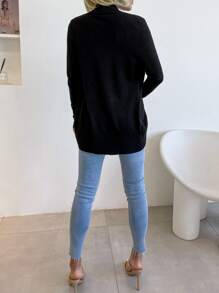 AAmilife Foldover Detail Casual Design Cardigan - Black - View 4