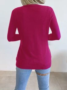 AAmilife 素色單排釦開襟衫 - 玫紅色 - 查看 3