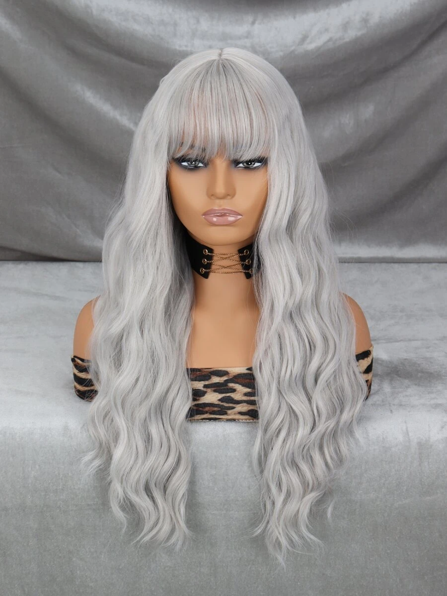 Tóc giả tổng hợp dài xoăn có mái - Xám - Xem 1