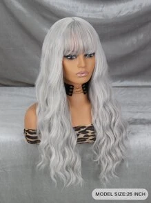 Tóc giả tổng hợp dài xoăn có mái - Xám - Xem 2