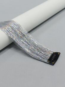 Clip In Long Straight Synthetic Hair Extension - Silver - View 4