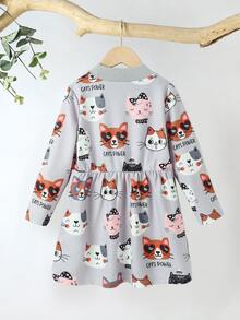 小女童卡通圖案小高領洋裝