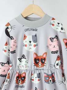 小女童卡通圖案小高領洋裝