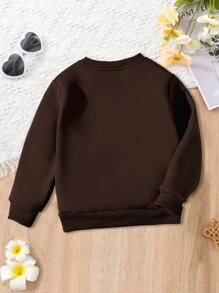 Toddler Girls Letter Graphic Thermal Lined Pullover - Coffee Brown - View 2