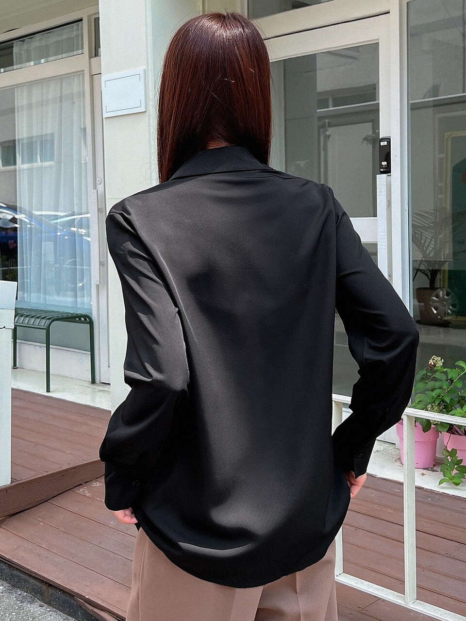 Solid Curved Hem Shirt,Fall Women Clothes