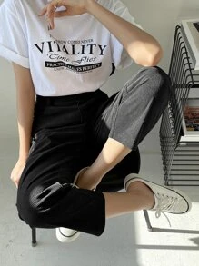 DAZY High Waist Corduroy Straight Leg Pants Fall,Winter - Black - View 3