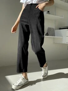 DAZY High Waist Corduroy Straight Leg Pants Fall,Winter - Black - View 5